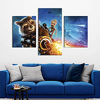 Картина из трех панелей KIL Art триптих Ракета и Грут, Вселенная Марвел 141x90 см (1505-32) z110-2024