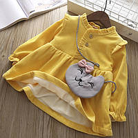 Утепленное платье для девочки Cat желтое 1614, розмір 80