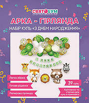 Арка-гірлянда з повітряних куль з написом "З Днем народження" зелена