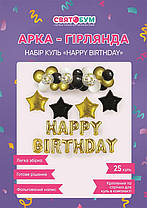 Арка-гірлянда з повітряних куль з написом "Happy Birthday" золота
