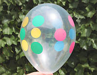 Латексные воздушные шарики Горошек-полька на прозрачном 12"(30см) 20шт/уп Gemar