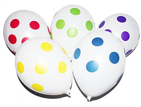 Латексні повітряні кульки "Горошок-полька на білому", 12"(30см), 20 шт/уп., Gemar