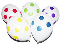 Латексные воздушные шарики Горошек-полька на белом 12"(30см) 100шт/уп Gemar