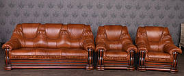 Комплект шкіряних м'яких меблів "Гризлі" розкладний диван і два м'які крісла "Grizli"