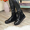 Черевики жіночі замшеві на товстій підошві, декоровані лаковими вставками та фурнітурою, фото 4