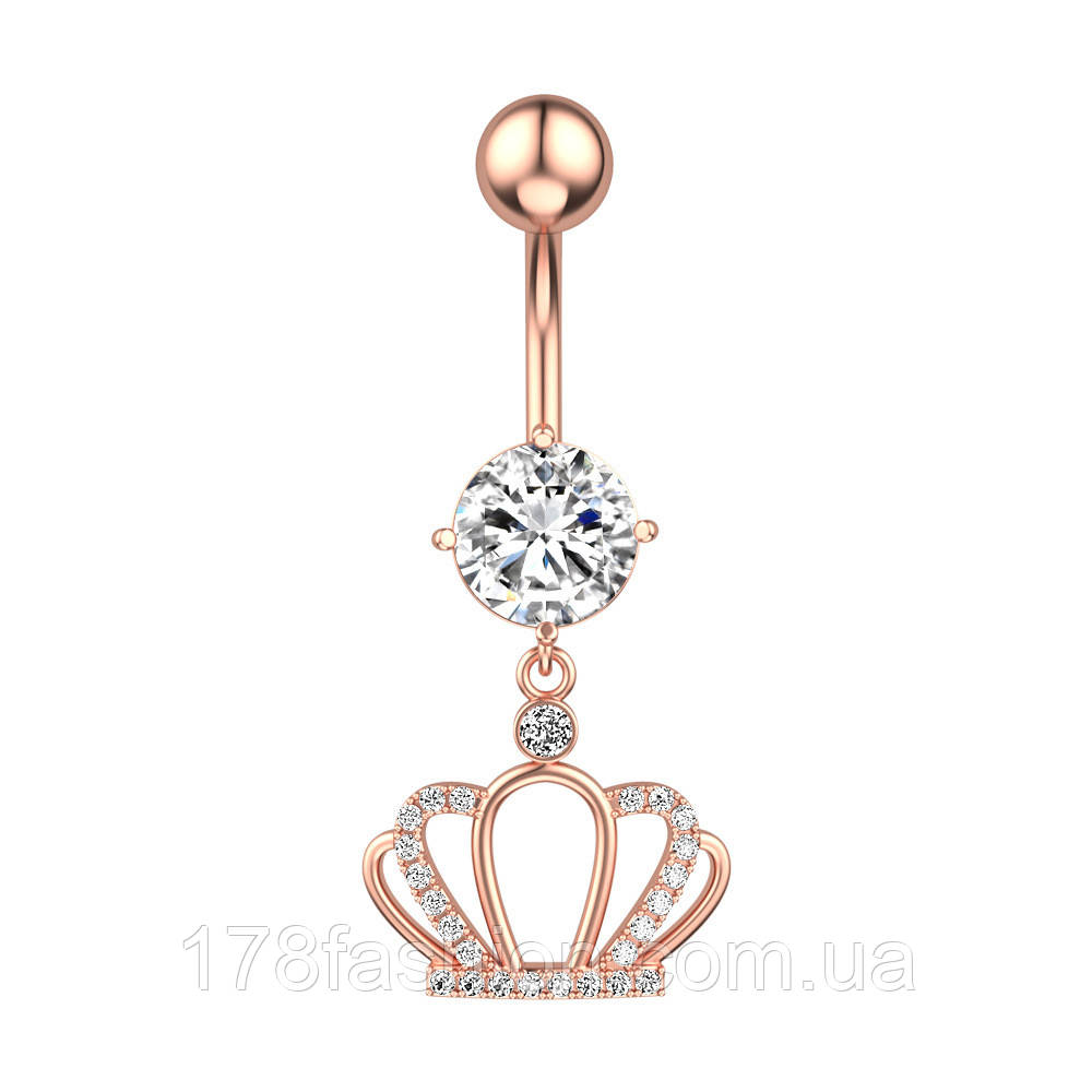 Сережка-банан для пірсингу пупка корона під рожеве золото, фото 1