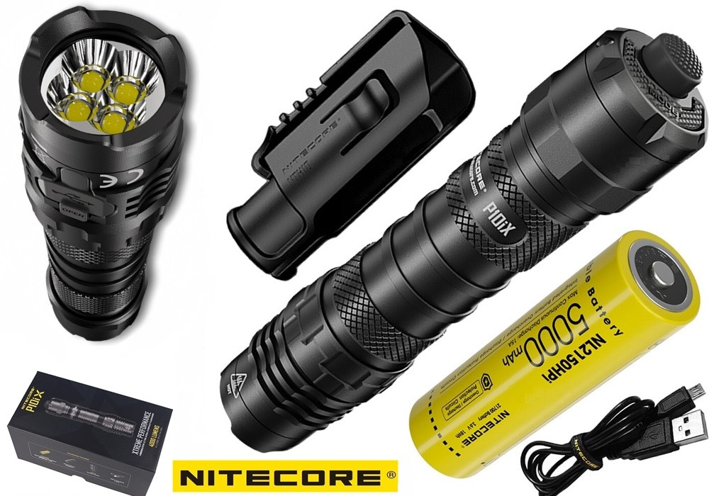 Надпотужний тактичний ліхтар NITECORE P10ix+Батарея 5000mAh+Чохол NTH10 (4000LM, Cree XP-L2 V6*4, Type-C)