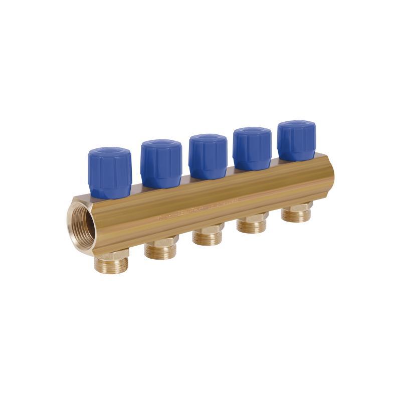 Icma колектор розподільний із регулювальними вентилями No 1105. 1"х5 (Blue)