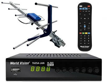 Комплект Т2 World Vision T625A LAN + антена Eurosky ES-003 з підсилювачем + універсальний пульт