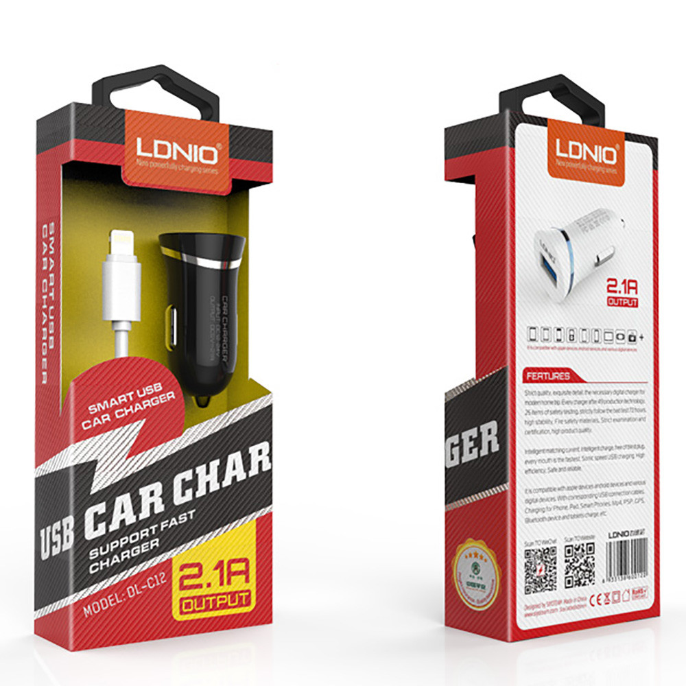 АВТОМОБИЛЬНЫЙ АДАПТЕР LDNIO DL-C12 + USB LIGHTNING, фото 1