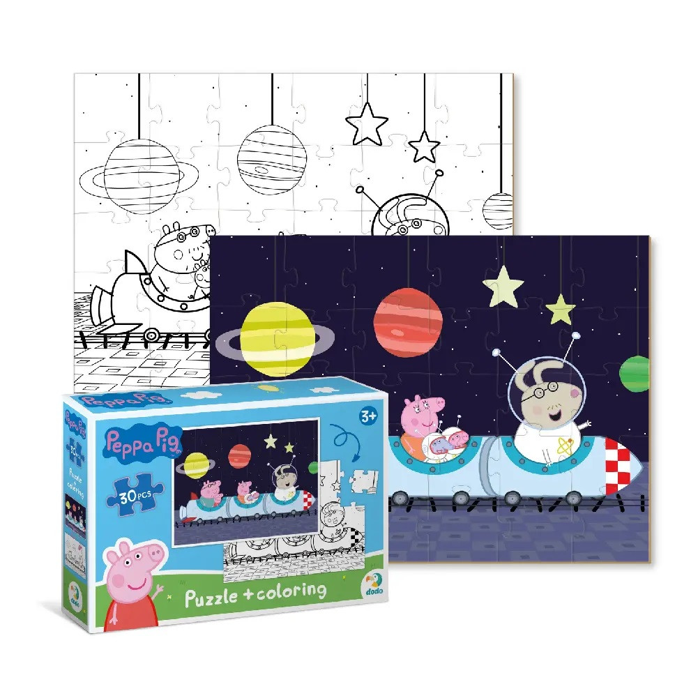 Дитячий пазл 2 в 1 Peppa Pig Подорож у космос Dodo 200117, Свинка Пеппа, розмальовка, 30 ел, розвиваюча гра для дітей