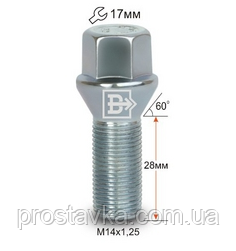 Болт C17F28 Z M14X1,25X28 Цинк Конус із виступом ключ 17 мм