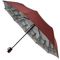 Зонт полуавтомат TheBest F713 женский на 9 спиц с внутренним рисунком Бордовый