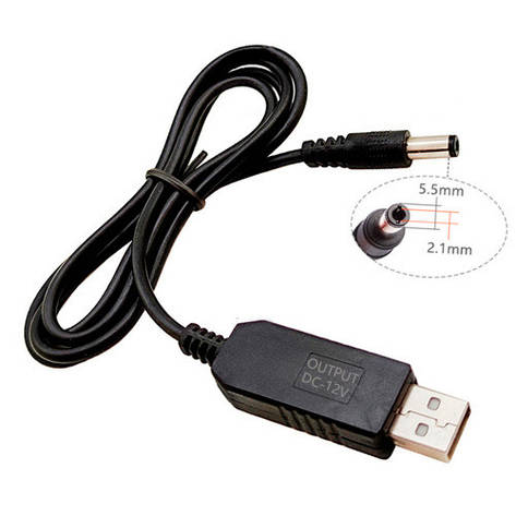 Кабель перехідник USB - 5.5x2.1мм 1м, 5-12В для живлення роутера модема, фото 1
