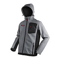 Куртка SOFTSHELL світло сіро-чорна, з капюшоном, тришарова, тканина стрейч 300 GSM 100D з водо-,