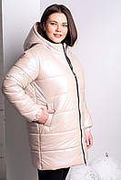 Куртка женская демисезонная удлиненная с капюшоном - 012 бежевый перломутр