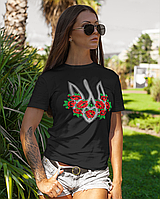 Принтованая женская стильная футболка с гербом черная Mishe 11000032
