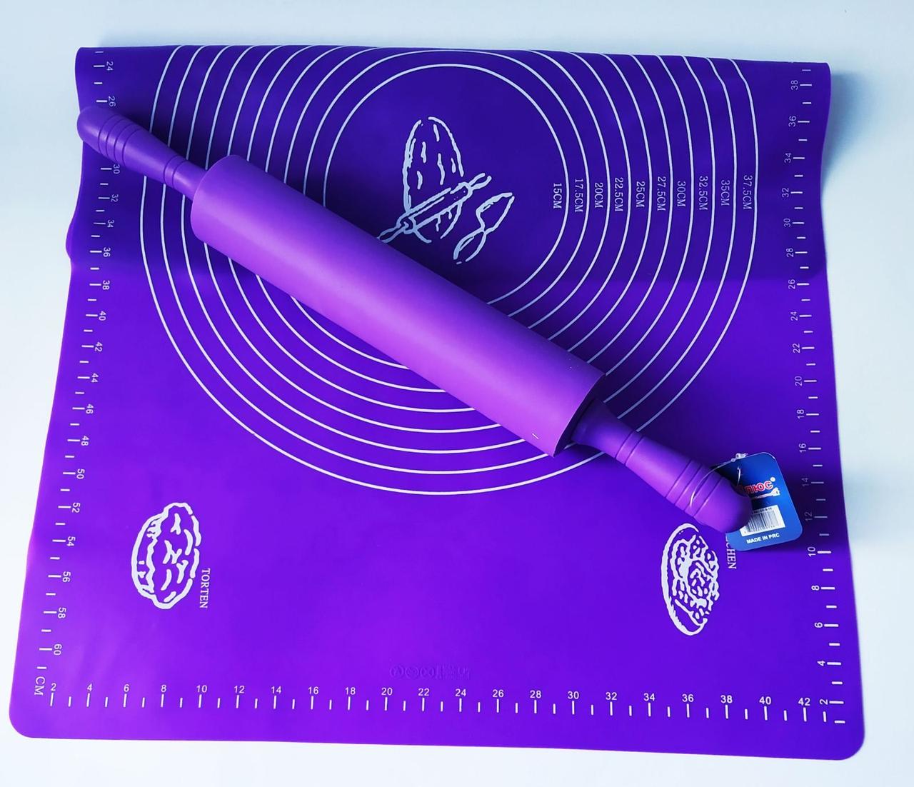 Комплект качалка силіконова + силіконовий килимок + кухонний ніж  ⁇  Силіконовий килимок для розкачування тіста, фото 1