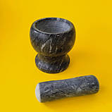 Ступка з пестиком для спецій. Кухонна ступка з каменю. Ступка для спецій. Мармурова ступка з товкачиком, фото 2