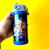 Дитяча термопоїлка з трубочкою 350 мл Анна й Ельза ⁇ Термопоїлка Хоробре серце ⁇ Дитяча поїлка з трубкою ⁇ , фото 2