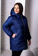 Куртка женская демисезонная удлиненная с капюшоном - 012 синий цвет