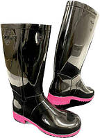 Жіночі гумові чоботи чорні з рожевою підошвою 36-37/23,8 см