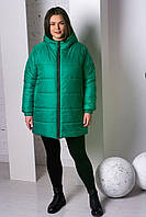 Куртка женская демисезонная удлиненная с капюшоном  - 012 зеленый цвет 56