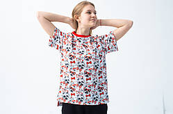 Оверсайз футболка для дівчинки з принтом собачок з матеріалу кулір р. 104-170