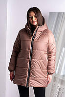 Куртка женская демисезонная удлиненная с капюшоном - 012 цвет мокко