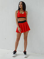 Комплект женский спортивный (юбка-шорты и топ) - красный - чёрный