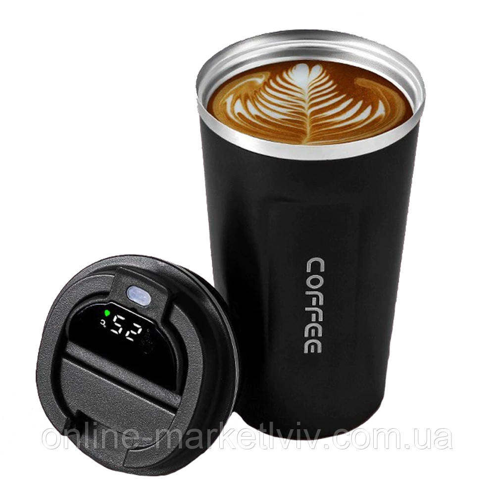 Термос розумний з датчиком температури на 380 мл, EL-SW-1810, Чорний / Термокружка з сенсорним дисплеєм, фото 1