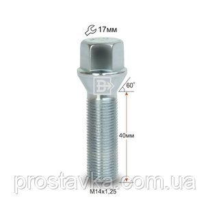 Болт C17F40 Z M14X1,25X40 Цинк Конус із виступом ключ 17 мм, фото 1