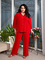 Женский стильный прогулочный костюм батал (рубашка+брюки) L-2XL 3XL-5XL 6XL-7XL(48-52 54-58 60-62) красный