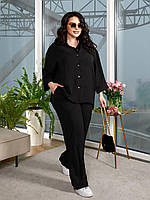 Женский стильный прогулочный костюм батал (рубашка+брюки) L-2XL 3XL-5XL 6XL-7XL(48-52 54-58 60-62) черный