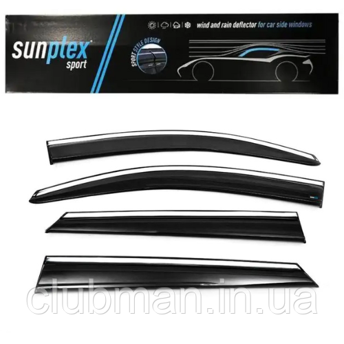 Дефлектор на вікна (вітровики) з ХРОМ молдінгом HYUNDAI (Хюндай) Tucson 3 (TL) 2015-2023 Sunplex (компл. 4 шт.)