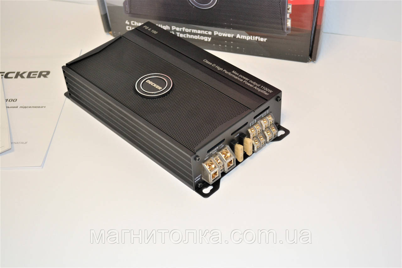 Автомобільний 4-х канальний цифровий підсилювач звуку Decker PS 4.100 в машину чотирьохканальний під сабвуфер