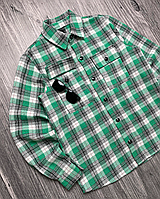Тепла якісна стильна байкова зелена сорочка в клітку
