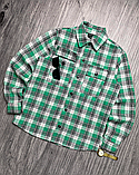Тепла якісна стильна байкова зелена сорочка в клітку, фото 3