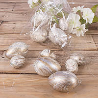 Яйцо-подвеска пластиковое декоративное. Цвет - мраморное золото. 6 см