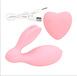 Рожевий мінівібратор кролик із пультом, стимулятор силіконовий точки G і клітора в трусики, Інтимні іграшки, фото 3