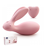Рожевий мінівібратор кролик із пультом, стимулятор силіконовий точки G і клітора в трусики, Інтимні іграшки, фото 4