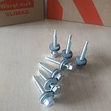 Саморіз кровельний 4,8х35 для дерева зі свердлом +EPDM шайба шестигранна головка цинк білий Польща, фото 2