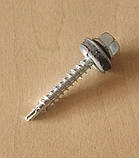 Саморіз кровельний 4,8х35 для дерева зі свердлом +EPDM шайба шестигранна головка цинк білий Польща, фото 3