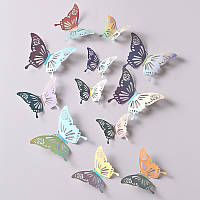 3D зеркальные наклейки бабочки , серебро 12штук набор