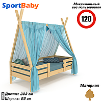 Дитяче ліжко односпальне ліжко дерев'яне одноярусне для дітей лакове "Вігвам 2" (80х190см)