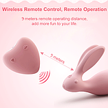 Рожевий мінівібратор кролик із пультом, стимулятор силіконовий точки G і клітора в трусики, Інтимні іграшки, фото 9