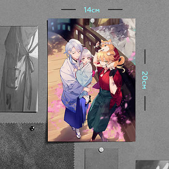 "Камісато Аято, Аяка і Тома (Геншин / Genshin)" плакат (постер) розміром А5 (14х20см)