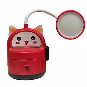 Лампа настільна акумуляторна з точуванням для олівців і нічником Q307 котик Червоний