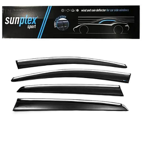 Дефлектор на вікна (вітровики) з ХРОМ молдінгом VW (Фольсваген) Golf 7 седан 2012-2020 Sunplex (компл. 4 шт.)