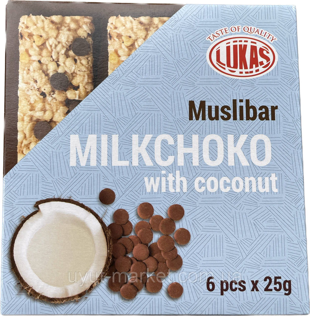 Цукерки Lukas Muslibar Milkchoko з кокосом, мюслі батончики 6шт 150г